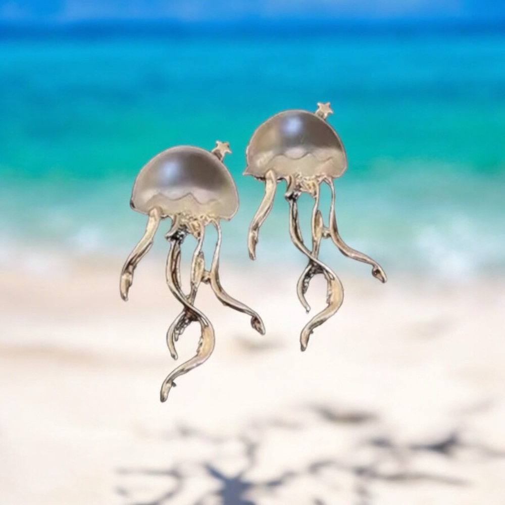 3D Jellyfish Nautical Beach Earrings